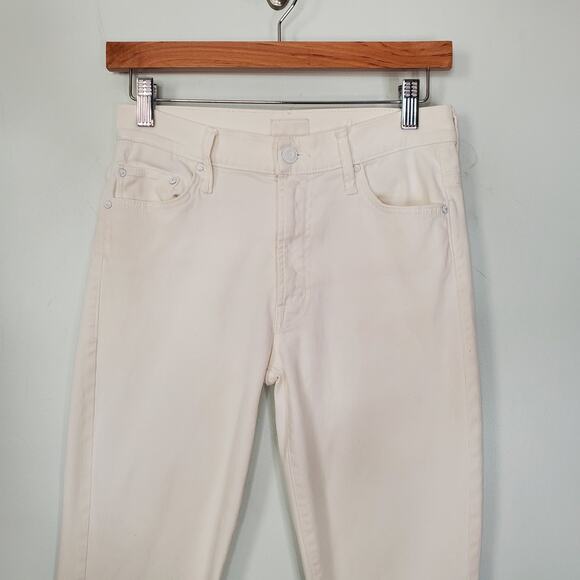 Mother Insider Crop Step Fray Jeans Glass Slipper Wash White Denim USA Size 27 - Picture 3 of 11